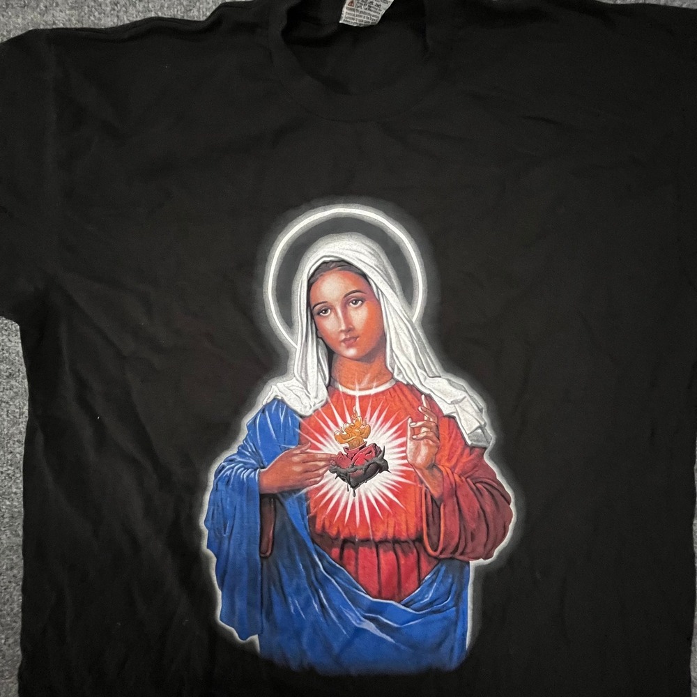 Pro Club T-Shirt Mens Size 3XL Black Virgin Mary Sacred Heart West Coast Graphic